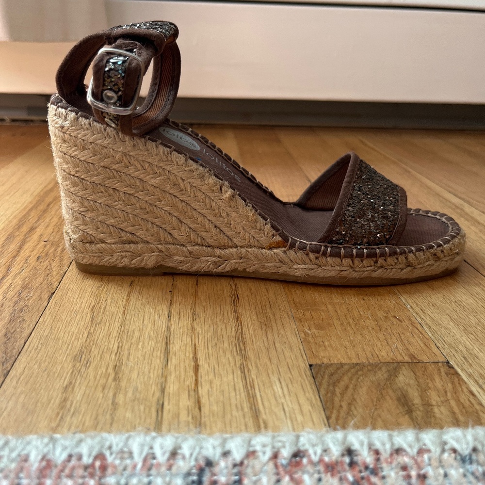 Brown Sparkle Espadrille Wedges - Summer Sandal Size 7